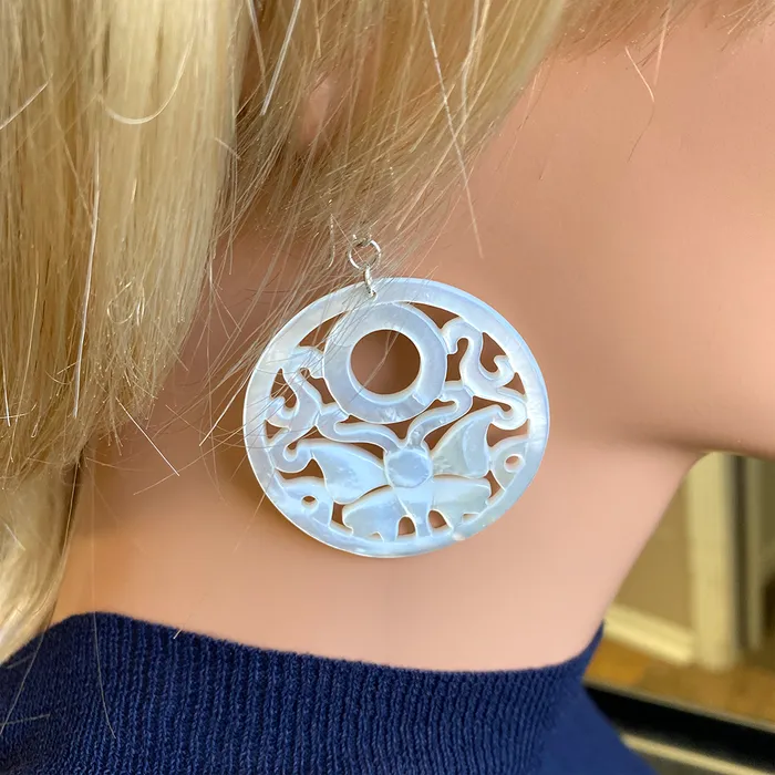 Earrings Elisa Ilana Carved Mother of Pearl Earrings on French Wires Earrings Elisa Ilana Carved Mother of Pearl Earrings on French Wires
