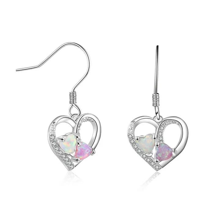 Earrings Lovers White Pink Heart Created Opal Silver Dangle Drop Earrings Jewelry sparklingselections Earrings Lovers White Pink Heart Created Opal Silver Dangle Drop Earrings Jewelry sparklingselections