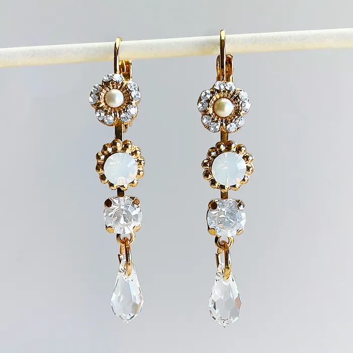 Earrings Mariana Triple Stone and Briolette Leverback Ivory Earrings