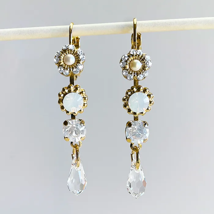 Earrings Mariana Triple Stone and Briolette Leverback Ivory Earrings