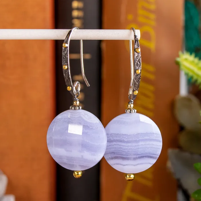 Elisa Ilana Earrings Blue Lace Agate Rhodium Earrings