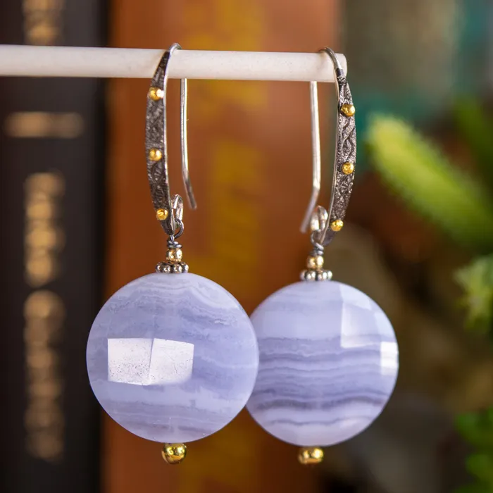 Elisa Ilana Earrings Blue Lace Agate Rhodium Earrings