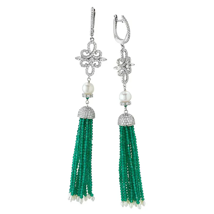 Elisa Ilana Earrings Emerald CZ Tassel Earrings210824
