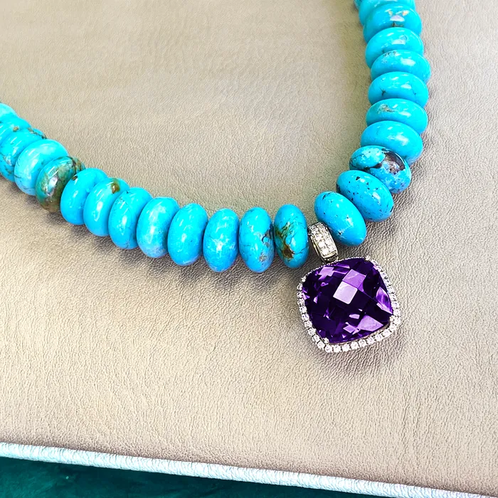 Elisa Ilana Necklaces Turquoise Necklace with Amethyst Pendant