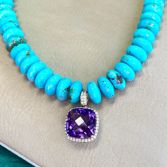 Elisa Ilana Necklaces Turquoise Necklace with Amethyst Pendant Elisa Ilana Necklaces Turquoise Necklace with Amethyst Pendant