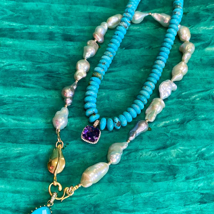 Elisa Ilana Necklaces Turquoise Necklace with Amethyst Pendant Elisa Ilana Necklaces Turquoise Necklace with Amethyst Pendant