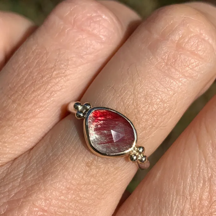 Emily Amey Jewelry Rings Andesine with beads in 14k gold and sterling silver