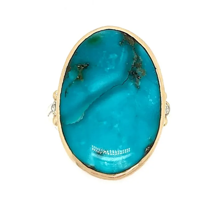 Emily Amey Jewelry Rings Turquoise ring with Salt and pepper diamonds in 14k gold and sterling silver Emily Amey Jewelry Rings Turquoise ring with Salt and pepper diamonds in 14k gold and sterling silver