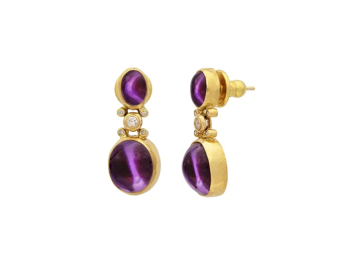 GG GOLD OOAK Earrings GURHAN Rune Gold Amethyst Single Drop Earrings Double Oval GG GOLD OOAK Earrings GURHAN Rune Gold Amethyst Single Drop Earrings Double Oval