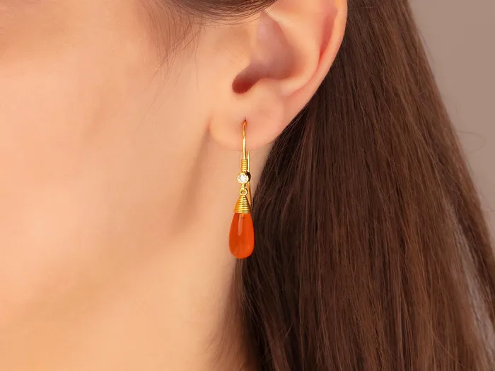 GG GOLD OOAK Earrings GURHAN Spell Gold Carnelian Single Drop Earrings 14x7mm Teardrop on Wire Hook GG GOLD OOAK Earrings GURHAN Spell Gold Carnelian Single Drop Earrings 14x7mm Teardrop on Wire Hook