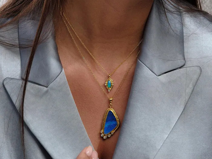 GG GOLD OOAK GURHAN Muse Gold Opal Pendant Necklace 30x16mm Amorphous set in Wide Frame Necklaces GG GOLD OOAK GURHAN Muse Gold Opal Pendant Necklace 30x16mm Amorphous set in Wide Frame Necklaces