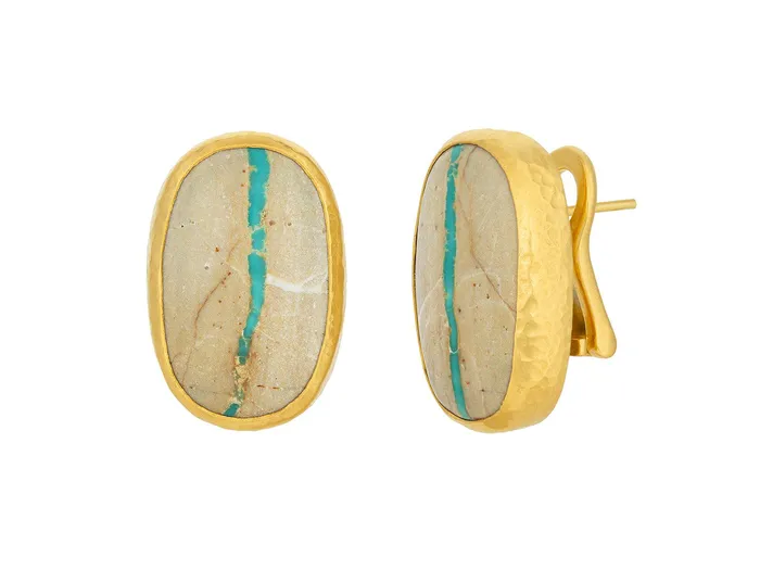 GG GOLD OOAK GURHAN Rune Gold Turquoise Stud Earrings 24x15mm Oval Earrings GG GOLD OOAK GURHAN Rune Gold Turquoise Stud Earrings 24x15mm Oval Earrings