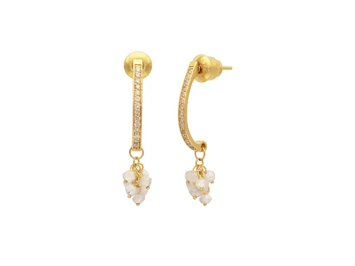 GG GOLD TRAD GURHAN Boucle Gold Diamond Drop Earrings Small Stone Cluster on Half Hoop Earrings GG GOLD TRAD GURHAN Boucle Gold Diamond Drop Earrings Small Stone Cluster on Half Hoop Earrings