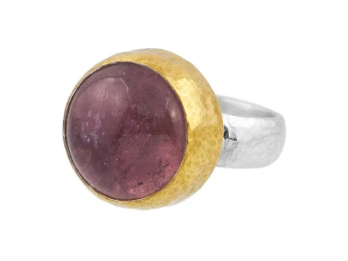 GG SILVER CLR Rings GURHAN Galapagos Sterling Silver Tourmaline Cocktail Ring 16mm Round Stone Gold Accents