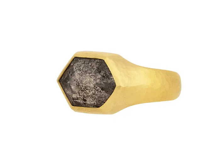 GURHAN Elements Gold Black Diamond Cocktail Ring 14x11mm Elongated Hexagon GG GOLD OOAK Rings