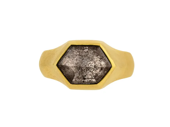 GURHAN Elements Gold Black Diamond Cocktail Ring 14x11mm Elongated Hexagon GG GOLD OOAK Rings GURHAN Elements Gold Black Diamond Cocktail Ring 14x11mm Elongated Hexagon GG GOLD OOAK Rings