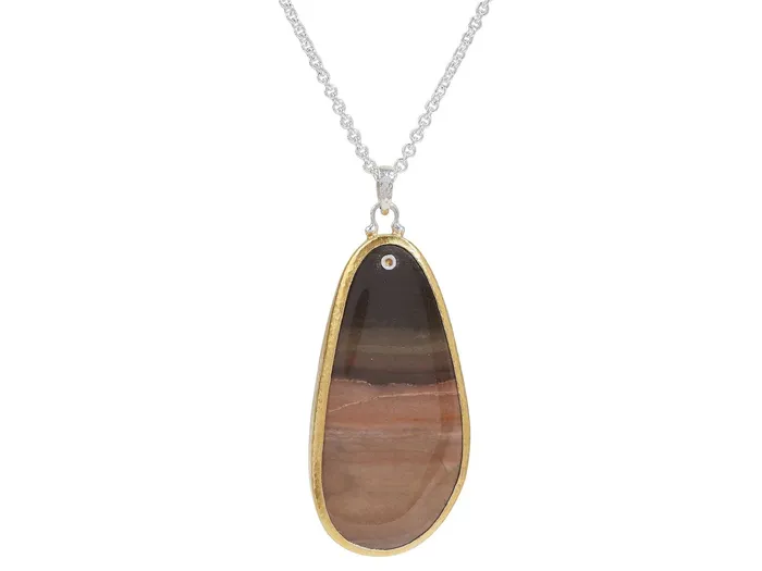 GURHAN Galapagos Sterling Silver Jasper Pendant Necklace 66x32mm Amorphous Stone Gold Accents GG SILVER CLR Necklaces GURHAN Galapagos Sterling Silver Jasper Pendant Necklace 66x32mm Amorphous Stone Gold Accents GG SILVER CLR Necklaces