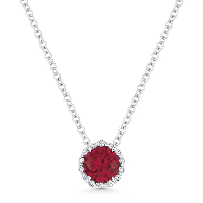 Madison L Necklaces 14KW Round Created Ruby Diamond Necklace