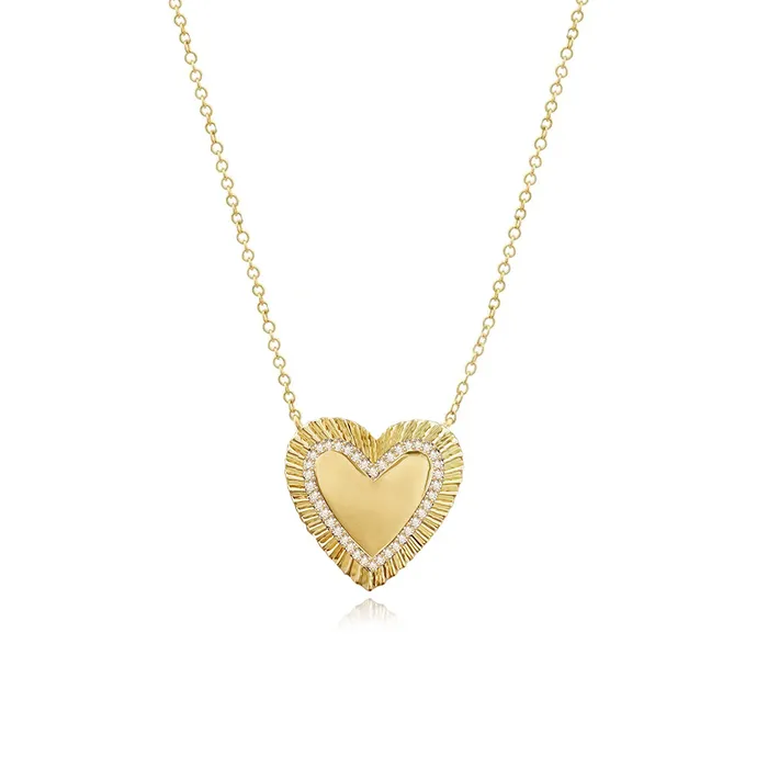 Necklaces Alev Collection Large Fluted Pave Outline Heart Necklace