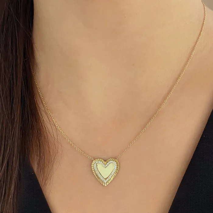 Necklaces Alev Collection Large Fluted Pave Outline Heart Necklace