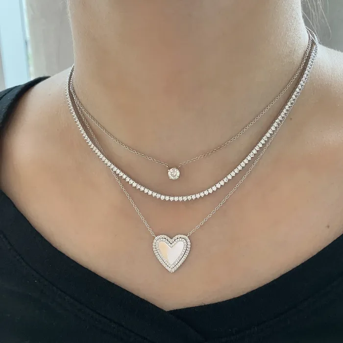 Necklaces Alev Collection Large Fluted Pave Outline Heart Necklace