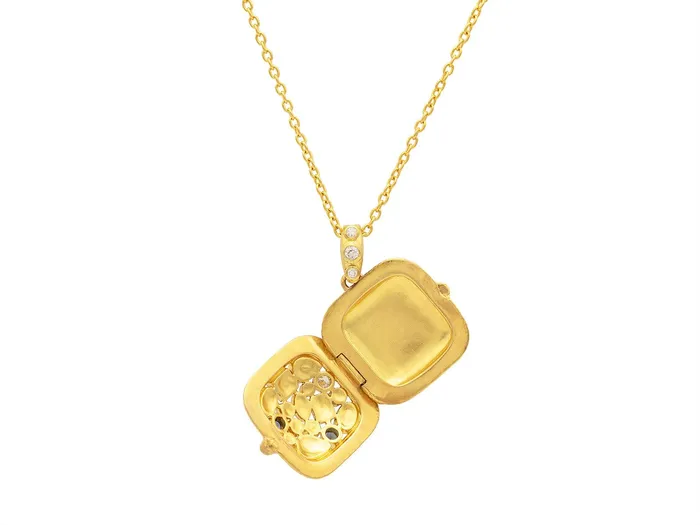Necklaces GURHAN Locket Gold Sapphire and Diamond Pendant Necklace 23mm Square GG GOLD OOAK Necklaces GURHAN Locket Gold Sapphire and Diamond Pendant Necklace 23mm Square GG GOLD OOAK