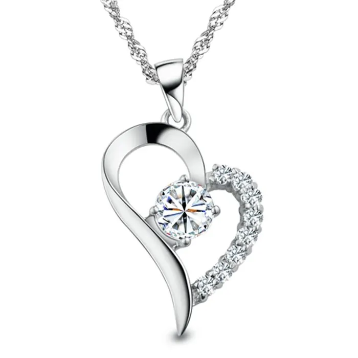 Necklaces sparklingselections Silver Color Love Heart Shape Pendant Necklace Necklaces sparklingselections Silver Color Love Heart Shape Pendant Necklace