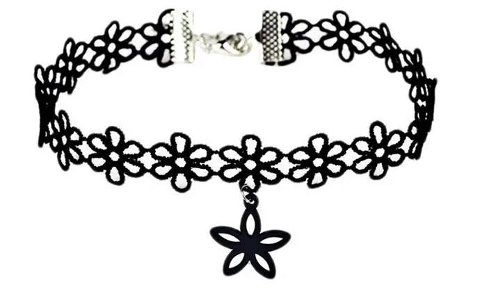 Necklaces sparklingselections Simple Punk Trendy Black Flannel Hollow Flower Choker Necklace Necklaces sparklingselections Simple Punk Trendy Black Flannel Hollow Flower Choker Necklace