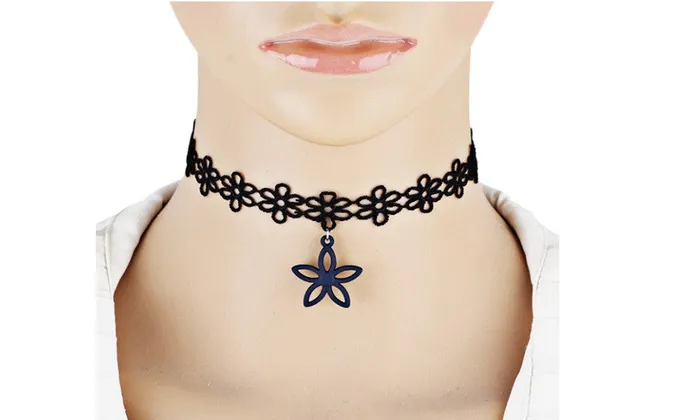 Necklaces sparklingselections Simple Punk Trendy Black Flannel Hollow Flower Choker Necklace Necklaces sparklingselections Simple Punk Trendy Black Flannel Hollow Flower Choker Necklace