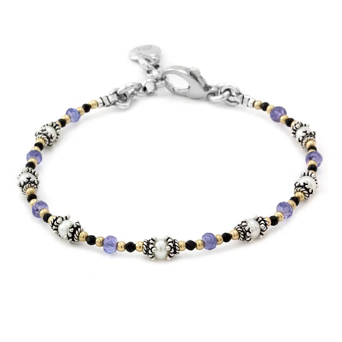 Nikini Black Spinel Tanzanite and Pearl Bracelet Elisa Ilana Bracelets