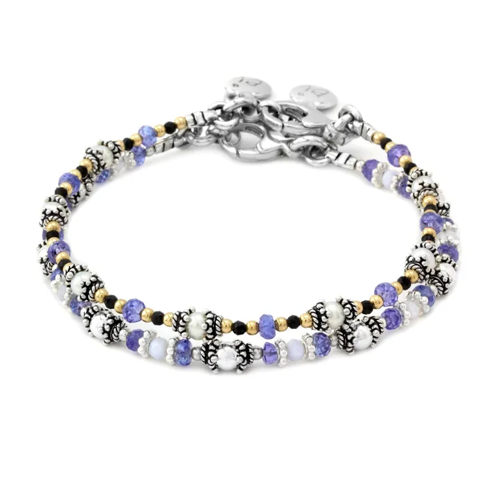 Nikini Black Spinel Tanzanite and Pearl Bracelet Elisa Ilana Bracelets
