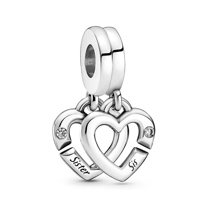 Pandora Charm Necklaces Pandora Linked Sister Hearts Split Dangle Charm