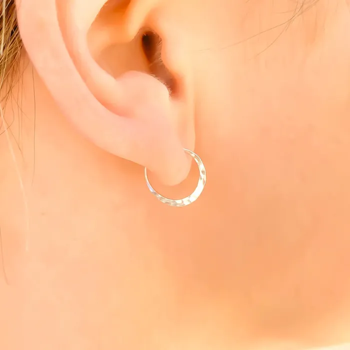 PreStyled Sets Hoops By Hand 14K White Gold Hammered Mini Hoops 12mm
