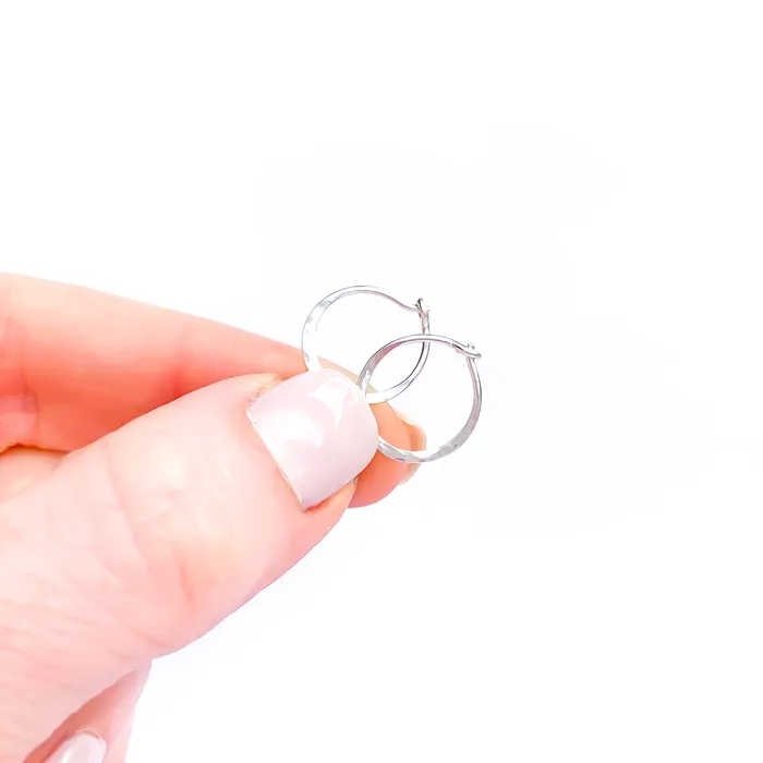 PreStyled Sets Hoops By Hand 14K White Gold Hammered Mini Hoops 12mm PreStyled Sets Hoops By Hand 14K White Gold Hammered Mini Hoops 12mm
