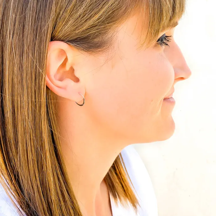 PreStyled Sets Hoops By Hand 14K White Gold Hammered Mini Hoops 12mm PreStyled Sets Hoops By Hand 14K White Gold Hammered Mini Hoops 12mm