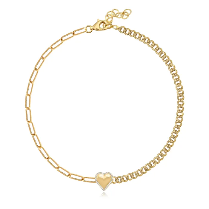 Puffy Gold Heart Diamond Half Cuban Paperclip Bracelet Alev Jewelry Bracelets Puffy Gold Heart Diamond Half Cuban Paperclip Bracelet Alev Jewelry Bracelets