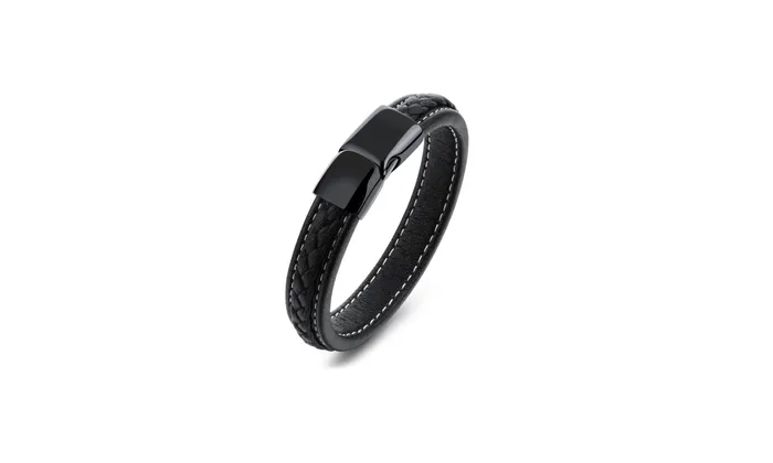 Punk Braid Black Leather Bracelet for Men sparklingselections Bracelets