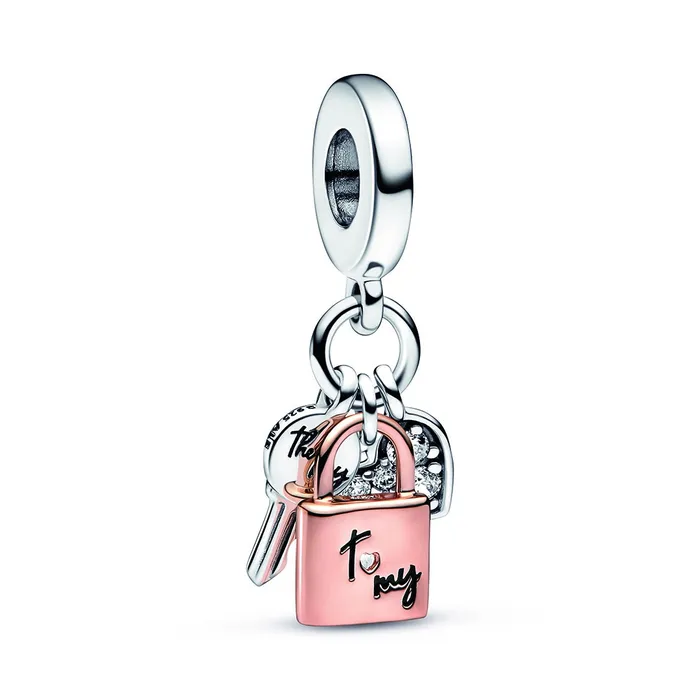 Rings Pandora Twotone Key Padlock Heart Triple Dangle Charm