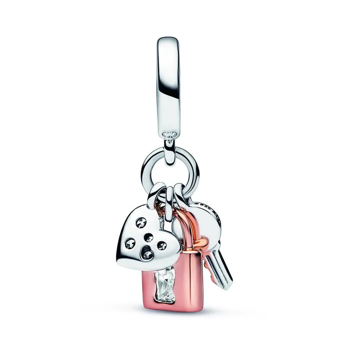 Rings Pandora Twotone Key Padlock Heart Triple Dangle Charm