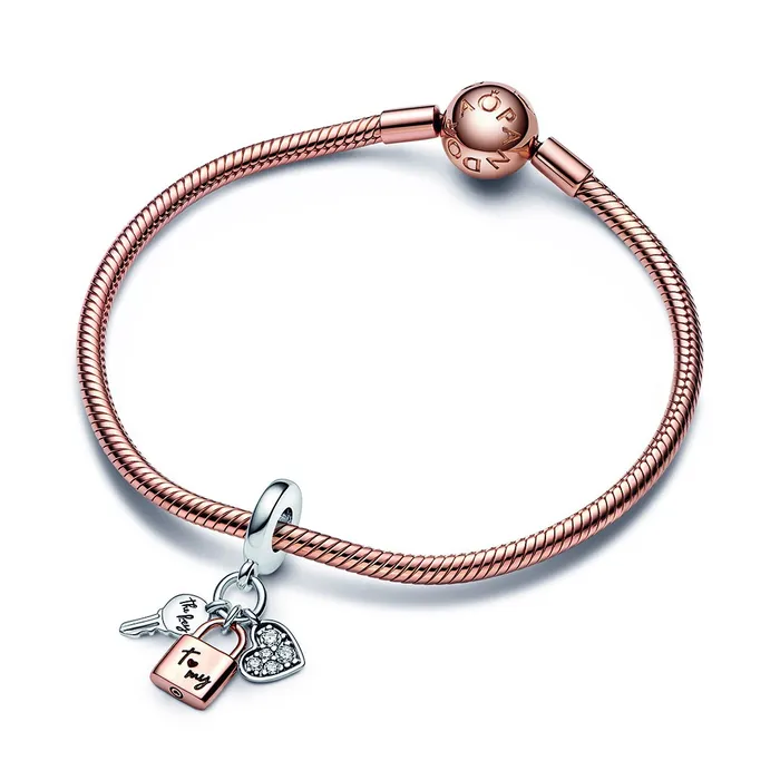 Rings Pandora Twotone Key Padlock Heart Triple Dangle Charm