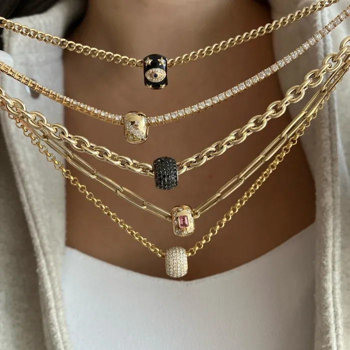 Scattered Diamonds Loop Gold Charm Alev Collection Charm Necklaces