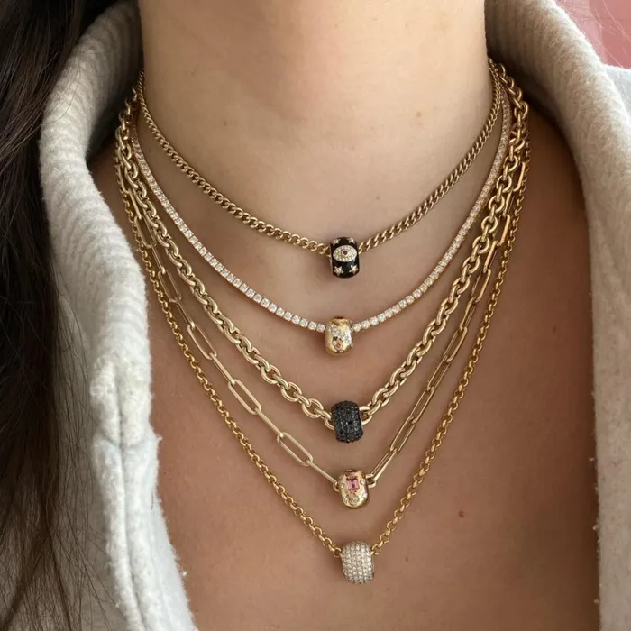 Scattered Diamonds Loop Gold Charm Alev Collection Charm Necklaces