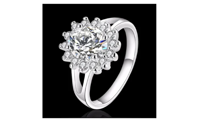 Silver Plated Sunflower Shaped Inlay CZ Engagement Ring S78 sparklingselections Rings Silver Plated Sunflower Shaped Inlay CZ Engagement Ring S78 sparklingselections Rings