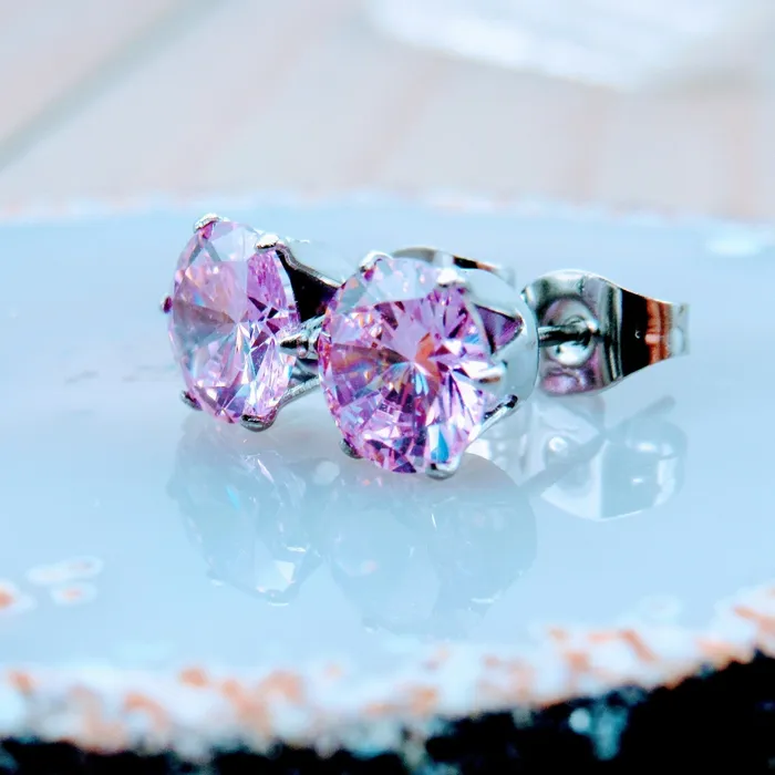 Siren Body Jewelry Earrings Pink gemstone ear piercing studs 20g stainless steel large diameter prong set gemstones earring set 3mm7mm Siren Body Jewelry Earrings Pink gemstone ear piercing studs 20g stainless steel large diameter prong set gemstones earring set 3mm7mm