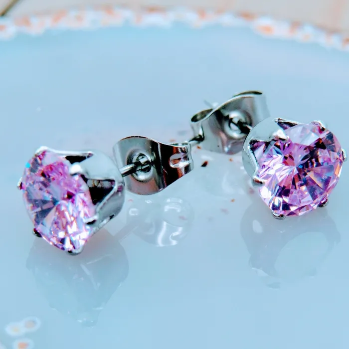 Siren Body Jewelry Earrings Pink gemstone ear piercing studs 20g stainless steel large diameter prong set gemstones earring set 3mm7mm