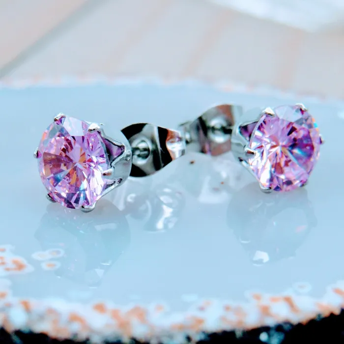 Siren Body Jewelry Earrings Pink gemstone ear piercing studs 20g stainless steel large diameter prong set gemstones earring set 3mm7mm