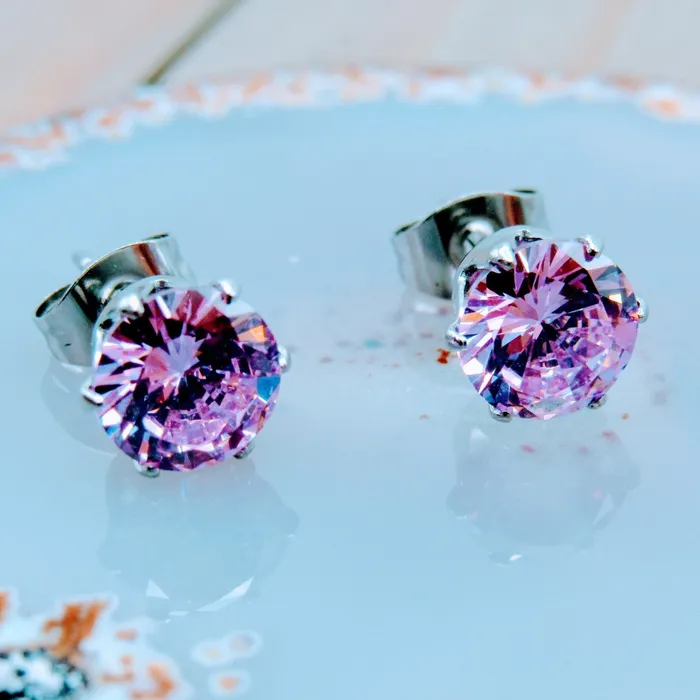 Siren Body Jewelry Earrings Pink gemstone ear piercing studs 20g stainless steel large diameter prong set gemstones earring set 3mm7mm