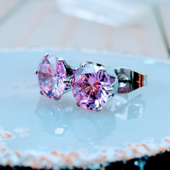 Siren Body Jewelry Earrings Pink gemstone ear piercing studs 20g stainless steel large diameter prong set gemstones earring set 3mm7mm