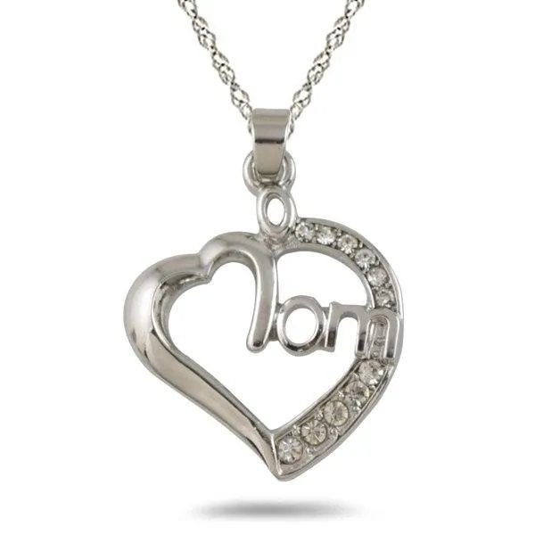 sparklingselections Necklaces New stylish Silver Plated Mom Heart Crystal Pendant Necklace