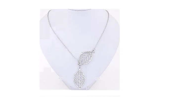 sparklingselections Necklaces Simple Hollow Double Leaf Silver Color Fatima Bar Necklace sparklingselections Necklaces Simple Hollow Double Leaf Silver Color Fatima Bar Necklace